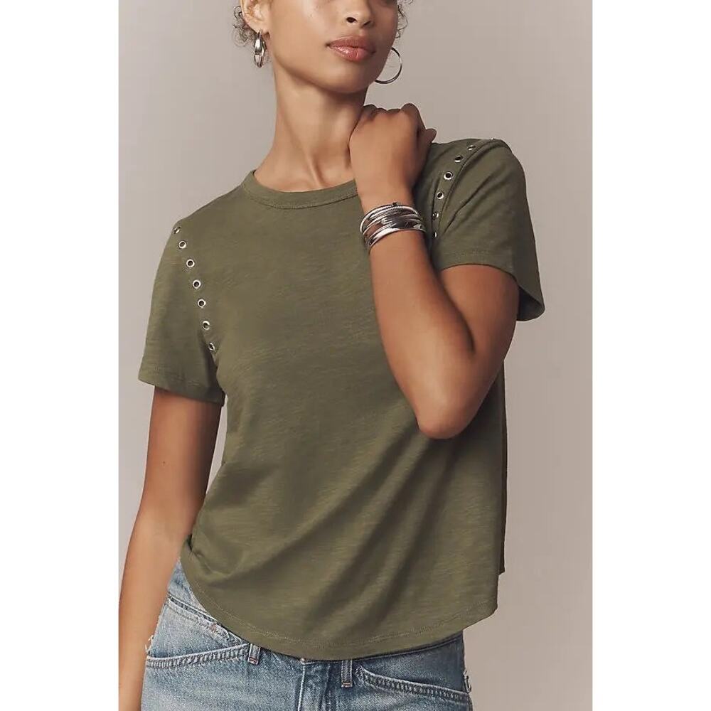 Pilcro Olive Green Gromet Cotton T-Shirt Blouse Top Slouchy Size Small